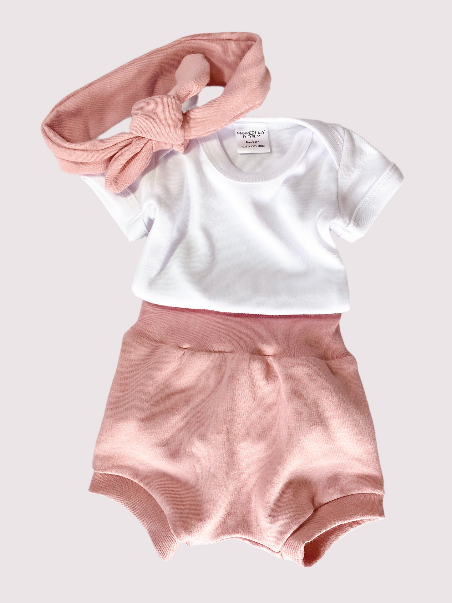 Dusty Rose Bum shorts, Onesie & Headband set