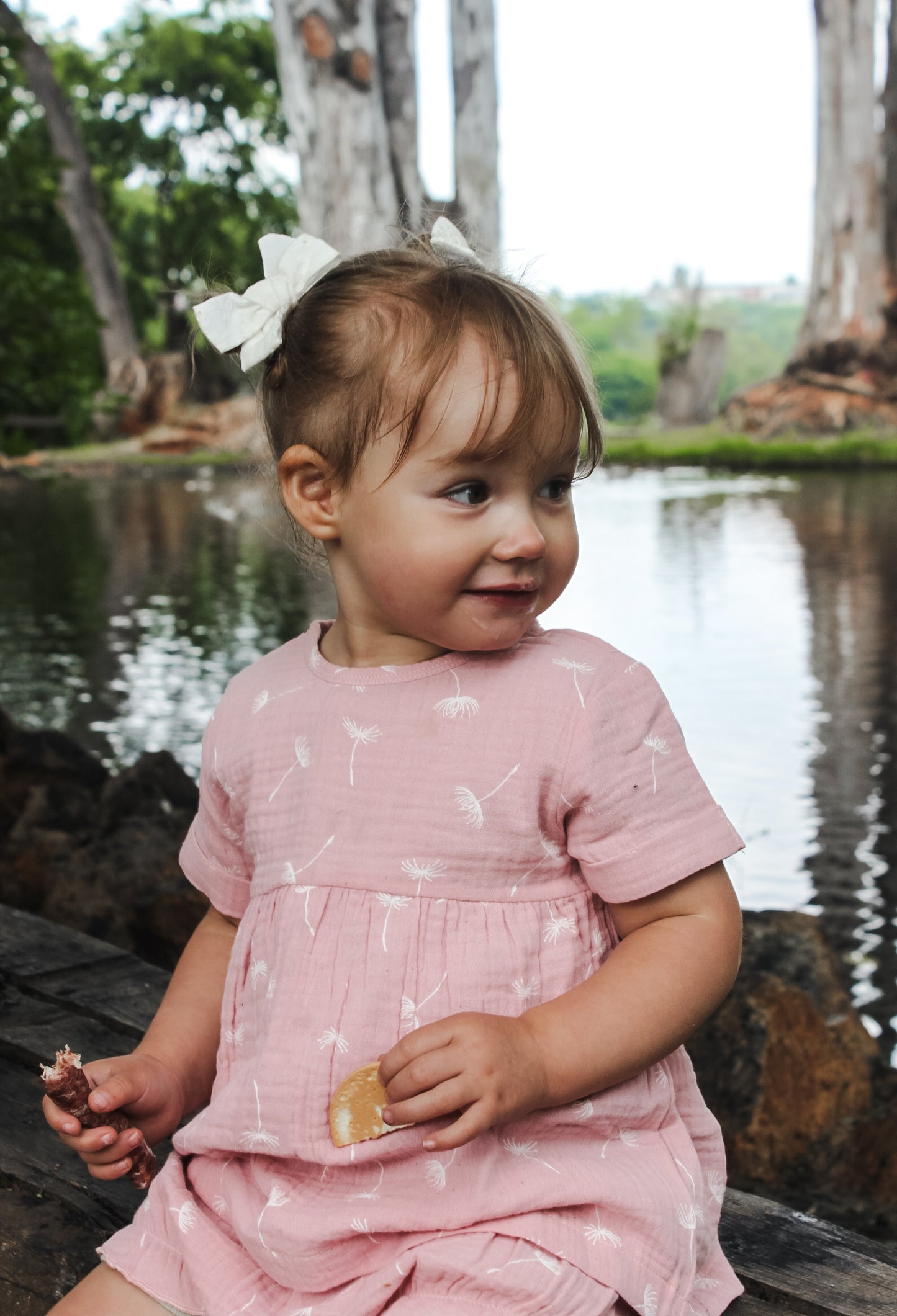 Shortsleeved muslin summer dress - pink