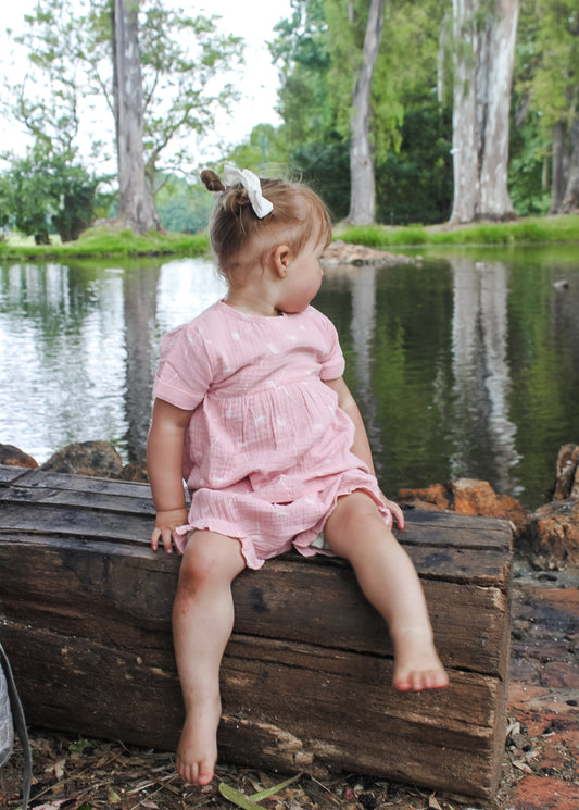 Shortsleeved muslin summer dress - pink