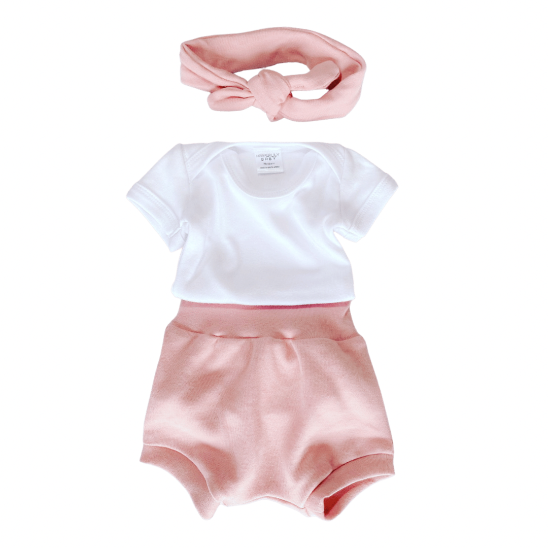 Dusty Rose Bum shorts, Onesie & Headband set