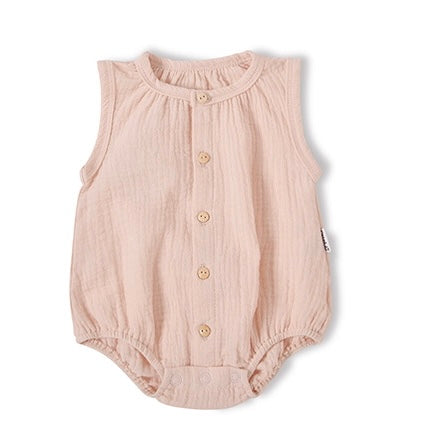 Sleeveless Muslin Baby Romper - Pink