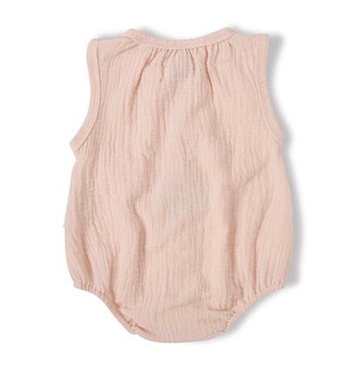 Sleeveless Muslin Baby Romper - Pink